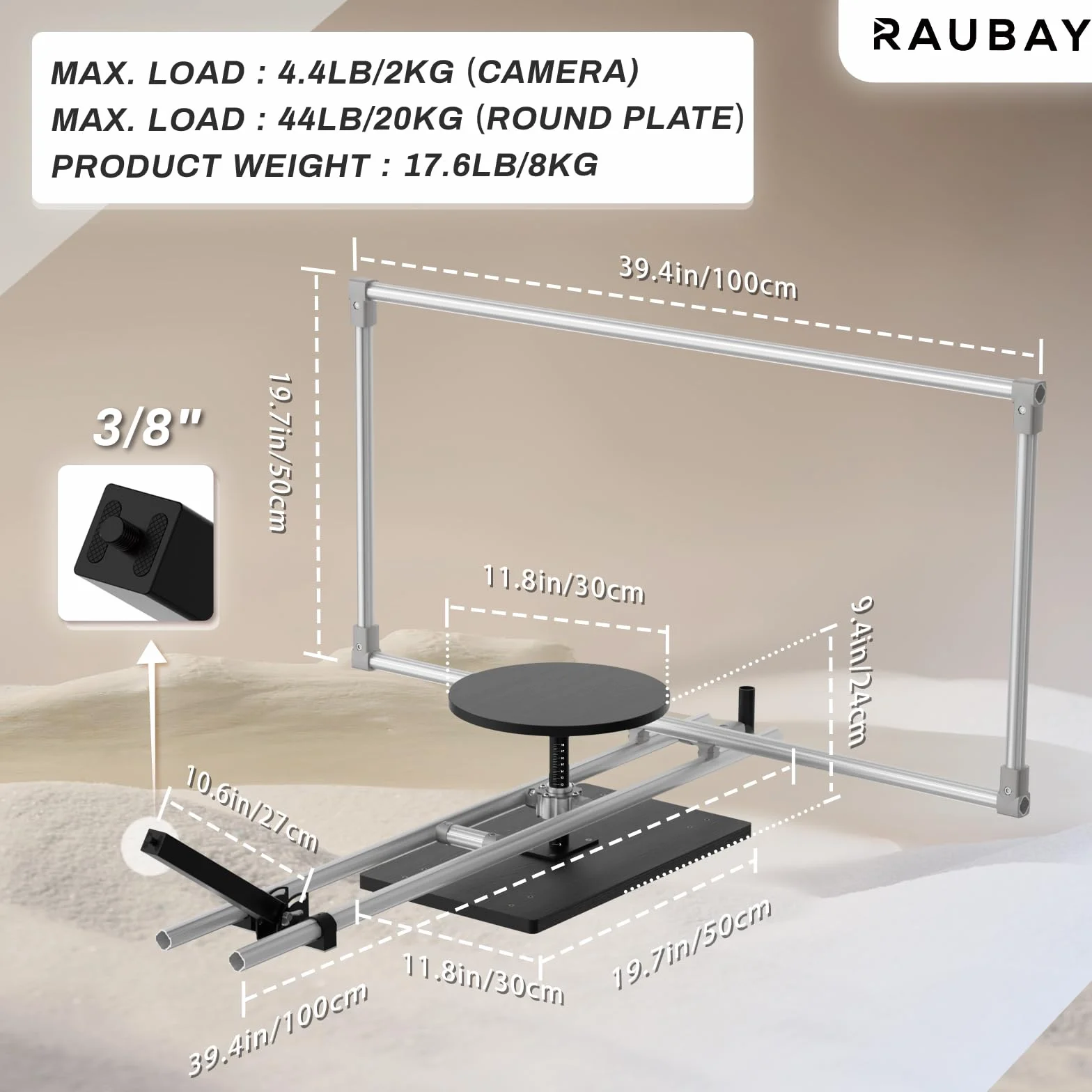 RAUBAY 360-Grad-Spinner (Lite-Version), professioneller Fotografie-Drehteller, Foto-Video-Plattform, drehbarer Kamera-Schieber für kommerzielle Videos, Essensaufnahmen, Produktfotografie, Bullet-Time