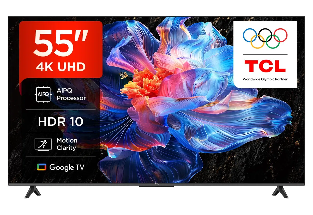 TCL 55V6C 55 Zoll Direct LED TV, 4K HDR Fernseher, Smart TV mithilfe von Google TV (Dolby Audio, Motion Clarity, Kompatibel mit Google Assistant & Alexa)