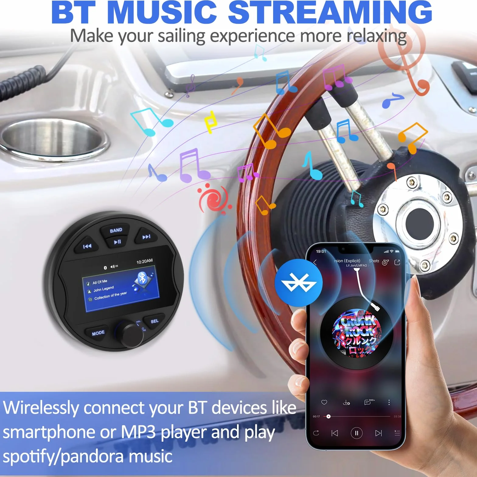 Marine Stereo Radio Wasserdicht Bootsradio Dab+ BT5.0 Digital Multimedia MP5 Player Audiogeräte für Boote Boats Yachten BZRs Golfwagen