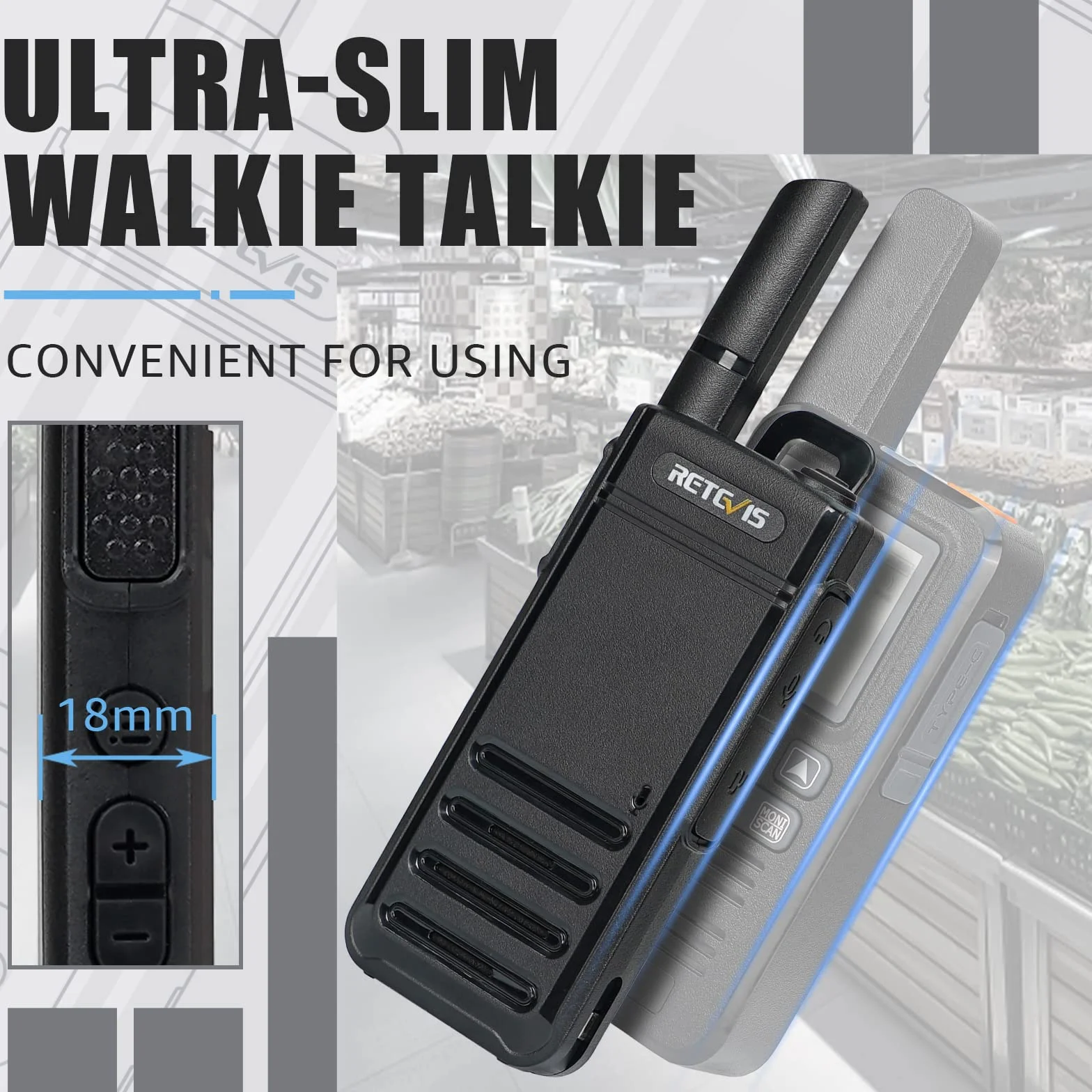 Retevis RB639P Walkie-Talkies für Erwachsene, Mini-Funkgerät mit Ohrhörern, VOX, USB-C, PMR446 Professionelles 2-Wege-Funkgerät für Restaurant (Schwarz, 4 Stück)
